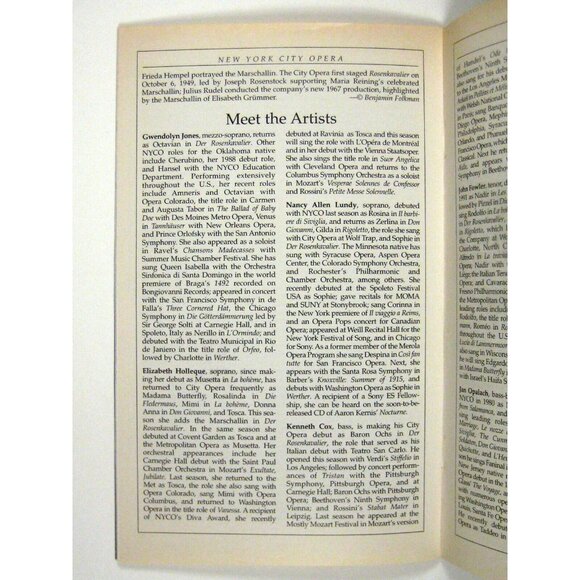 New York City Opera Stagebill 1996 Lincoln Der Rosenkavailier Gwendolyn Jones - Picture 7 of 9